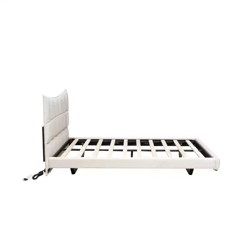Lit plateforme entièrement capitonné à LED avec tête de lit en U, cadre de lit en lin avec lumières LED