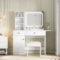 Vanity with mirror and light, sliding illuminated mirror makeup table, 3 lighting modes, 5 large drawers, perfect for the bedroom