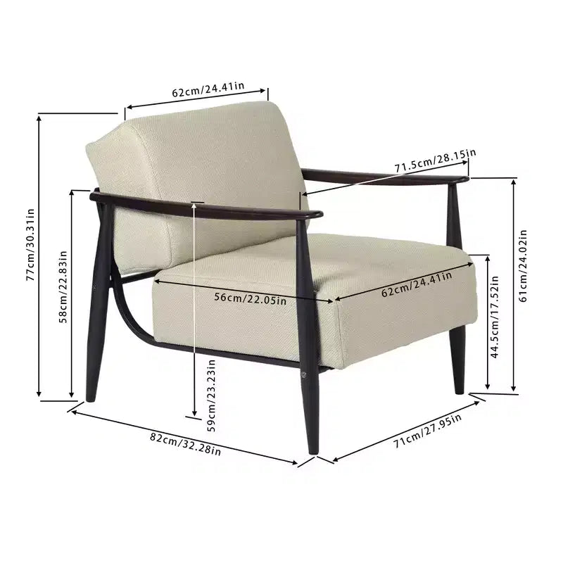Fauteuil d'appoint moderne du milieu du siècle FurnitureR, fauteuil rembourré beige avec cadre marron massif, fauteuil de lecture confortable pour salon, chambre, bureau