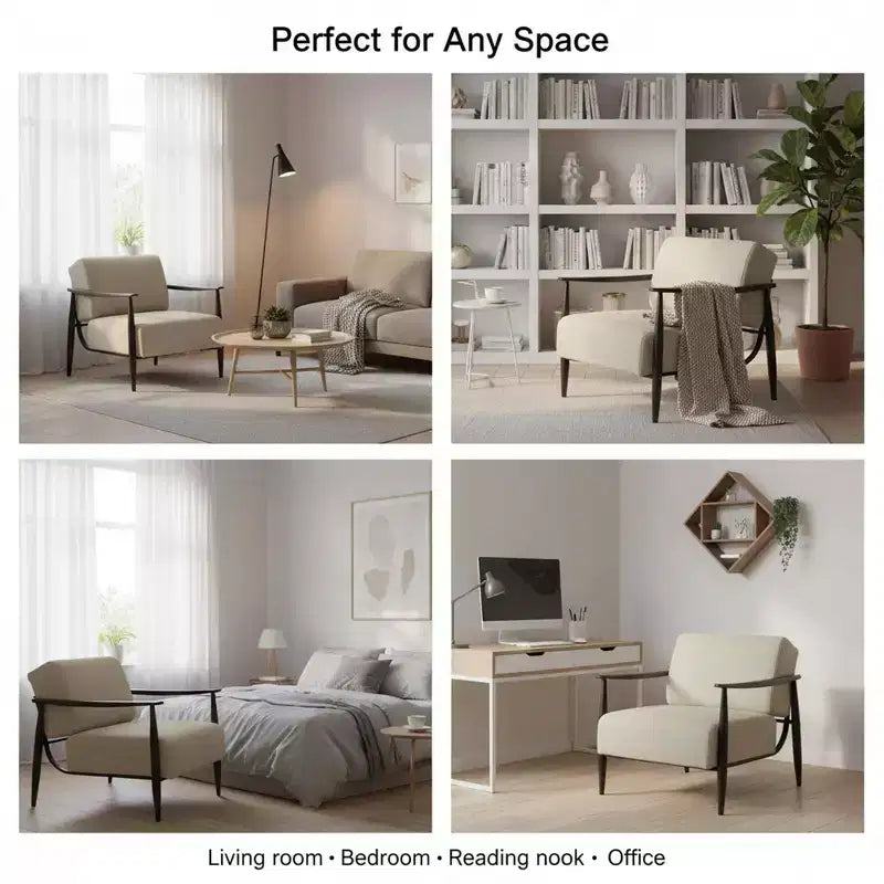 Fauteuil d'appoint moderne du milieu du siècle FurnitureR, fauteuil rembourré beige avec cadre marron massif, fauteuil de lecture confortable pour salon, chambre, bureau