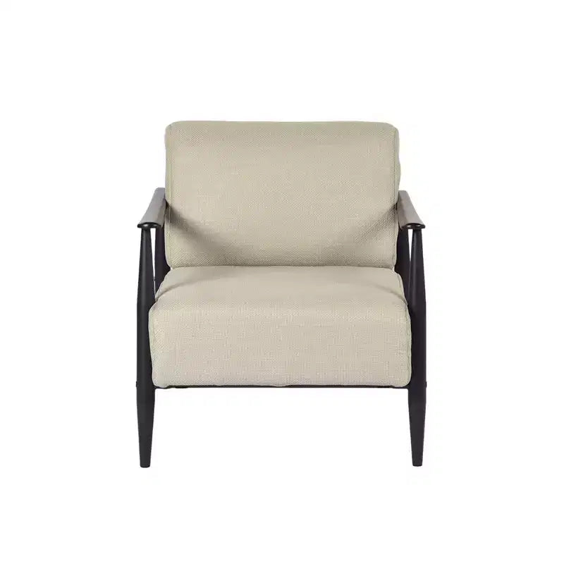 Fauteuil d'appoint moderne du milieu du siècle FurnitureR, fauteuil rembourré beige avec cadre marron massif, fauteuil de lecture confortable pour salon, chambre, bureau