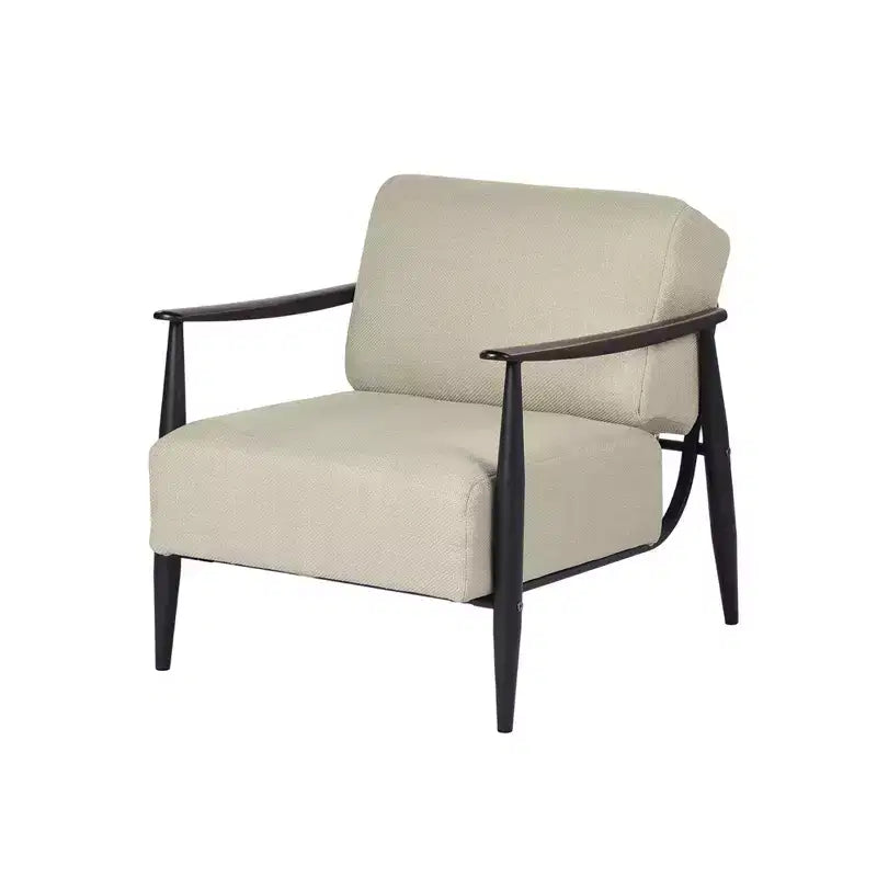 Fauteuil d'appoint moderne du milieu du siècle FurnitureR, fauteuil rembourré beige avec cadre marron massif, fauteuil de lecture confortable pour salon, chambre, bureau