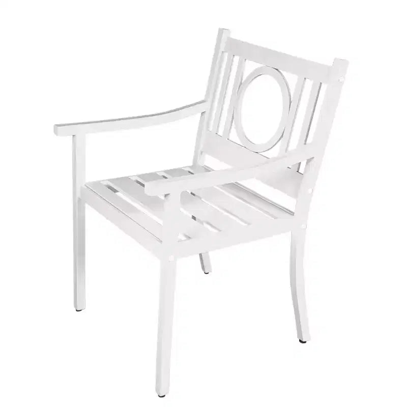 HomeRoots 24 White Steel Geo Back Outdoor Arm Chair