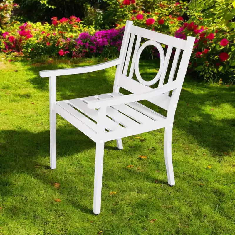 HomeRoots 24 Chaise de jardin avec accoudoirs en acier blanc à dossier géométrique
