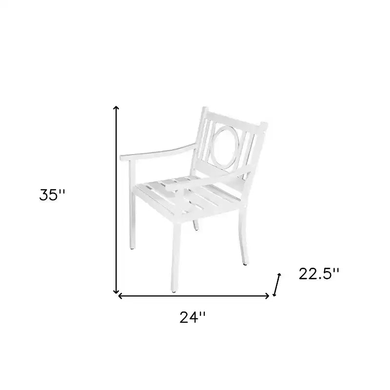 HomeRoots 24 Chaise de jardin avec accoudoirs en acier blanc à dossier géométrique