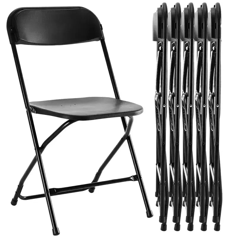 HomeRoots Set of Six Black Metal Outdoor Folding Stacking Dining Chairs