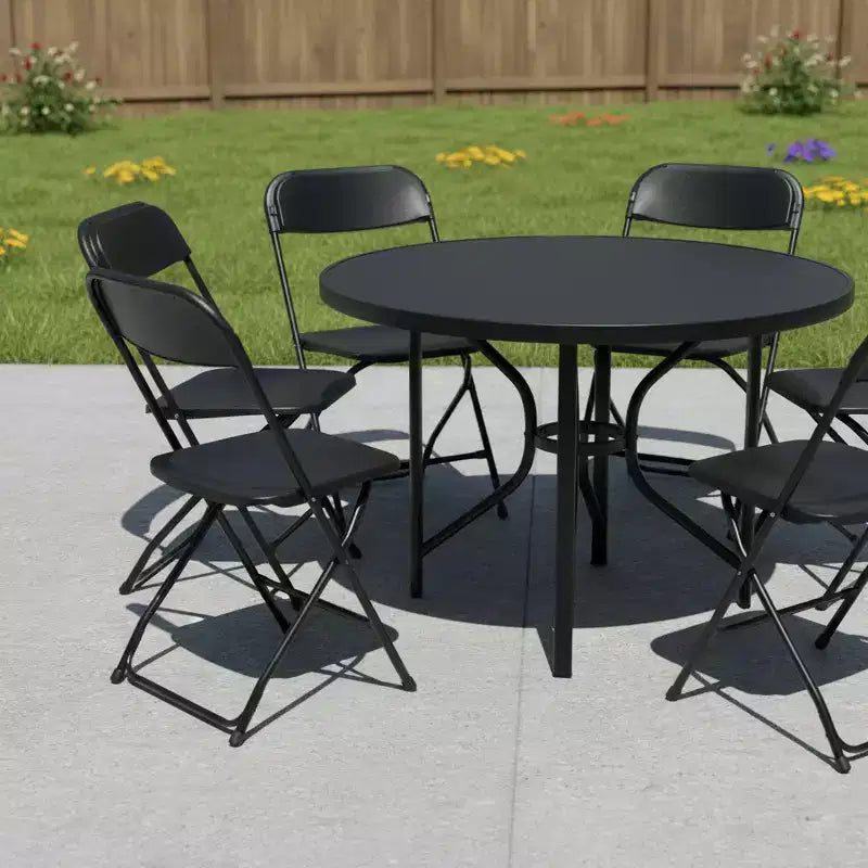 HomeRoots – Lot de six chaises de salle à manger empilables pliantes d'extérieur en métal noir
