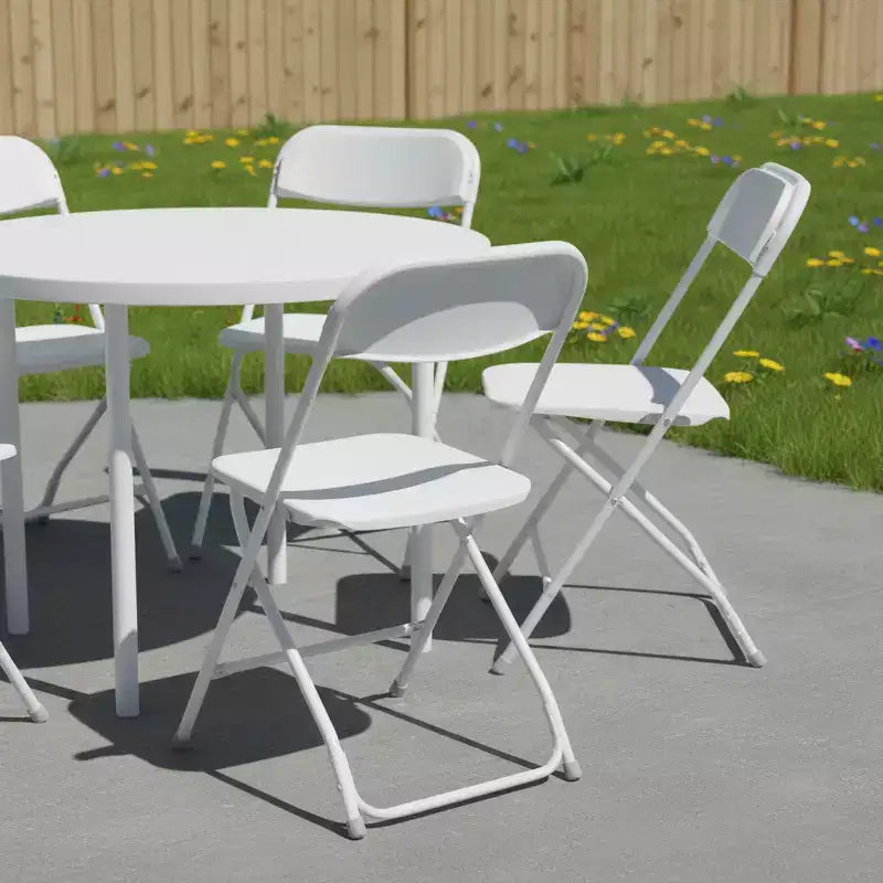 HomeRoots Lot de quatre chaises de salle à manger empilables pliantes en métal blanc pour l'extérieur