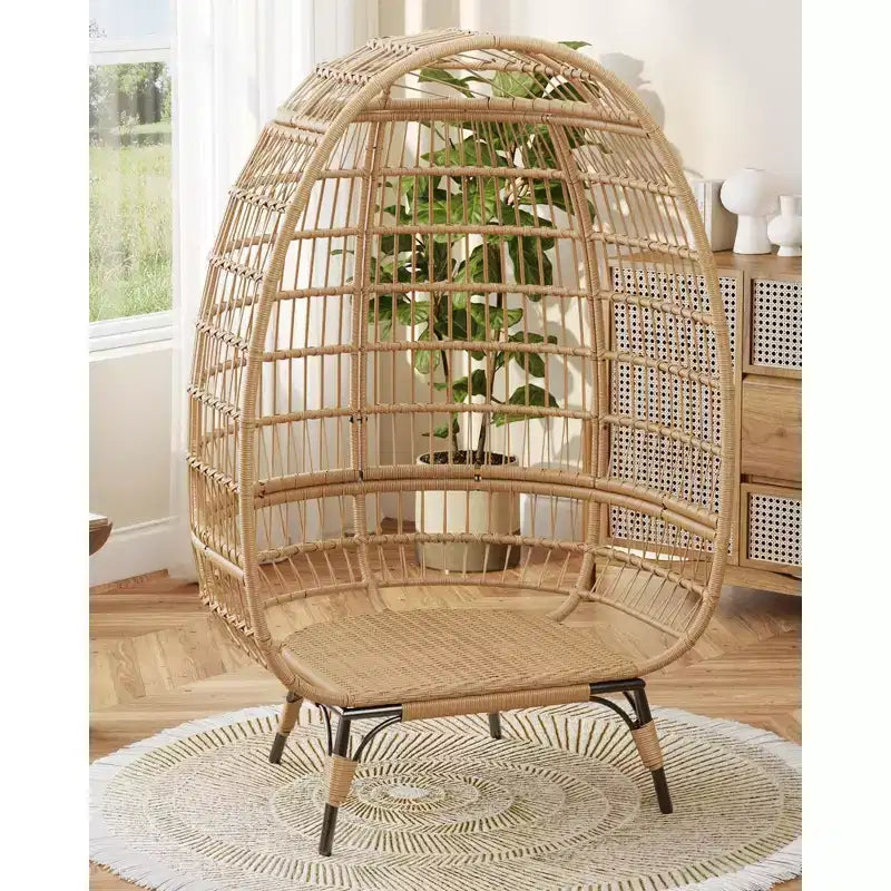 Fauteuil Œuf Pivotant à 360° avec Coussins, Fauteuil Lounge en Rotin pour Intérieur et Extérieur, pour Patio, Véranda, Salon, Résistant aux Intempéries