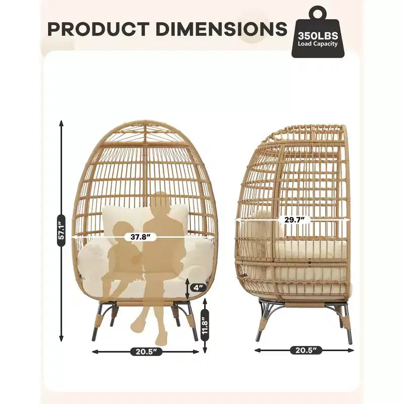 Fauteuil Œuf Pivotant à 360° avec Coussins, Fauteuil Lounge en Rotin pour Intérieur et Extérieur, pour Patio, Véranda, Salon, Résistant aux Intempéries