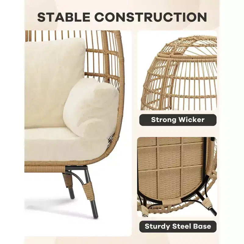 Fauteuil Œuf Pivotant à 360° avec Coussins, Fauteuil Lounge en Rotin pour Intérieur et Extérieur, pour Patio, Véranda, Salon, Résistant aux Intempéries
