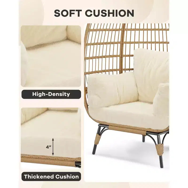 Fauteuil Œuf Pivotant à 360° avec Coussins, Fauteuil Lounge en Rotin pour Intérieur et Extérieur, pour Patio, Véranda, Salon, Résistant aux Intempéries