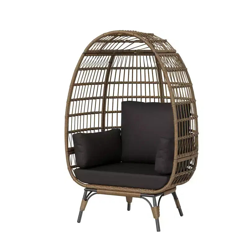 Fauteuil Œuf Pivotant à 360° avec Coussins, Fauteuil Lounge en Rotin pour Intérieur et Extérieur, pour Patio, Véranda, Salon, Résistant aux Intempéries