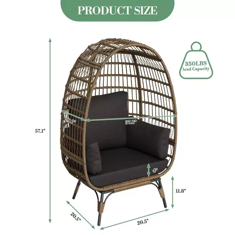Fauteuil Œuf Pivotant à 360° avec Coussins, Fauteuil Lounge en Rotin pour Intérieur et Extérieur, pour Patio, Véranda, Salon, Résistant aux Intempéries