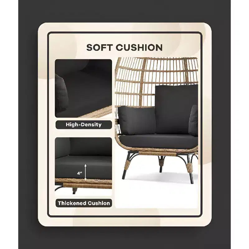 Fauteuil Œuf Pivotant à 360° avec Coussins, Fauteuil Lounge en Rotin pour Intérieur et Extérieur, pour Patio, Véranda, Salon, Résistant aux Intempéries