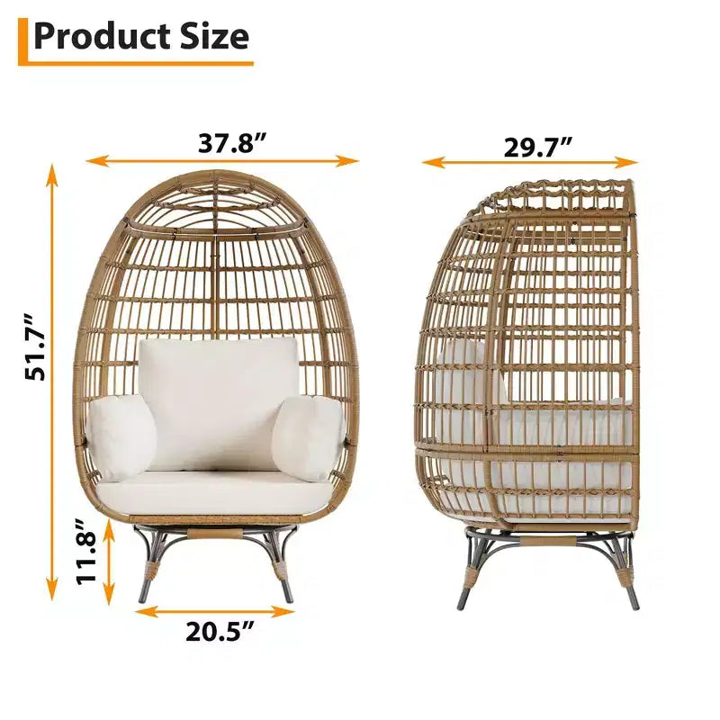 Fauteuil Œuf Pivotant à 360° avec Coussins, Fauteuil Lounge en Rotin pour Intérieur et Extérieur, pour Patio, Véranda, Salon, Résistant aux Intempéries