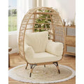 Fauteuil Œuf Pivotant à 360° avec Coussins, Fauteuil Lounge en Rotin pour Intérieur et Extérieur, pour Patio, Véranda, Salon, Résistant aux Intempéries