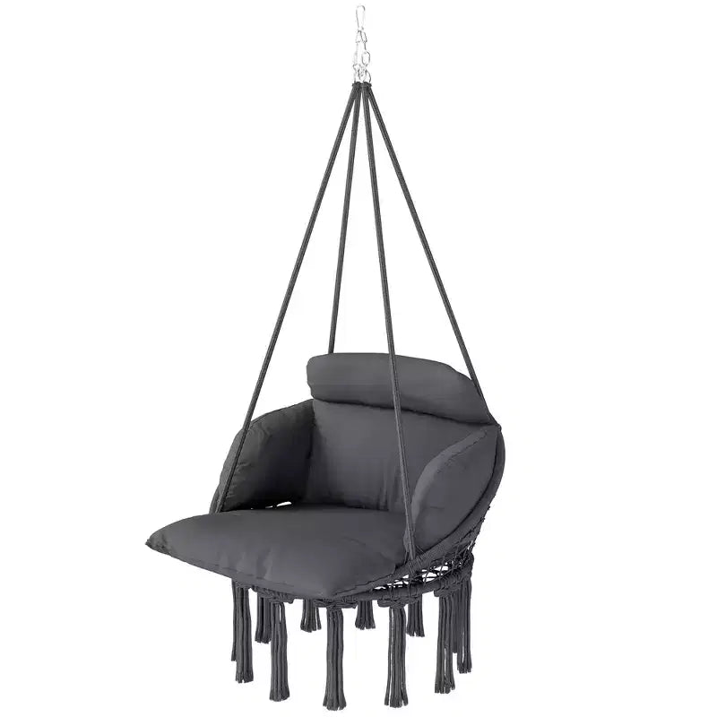 Hanging Hammock Chair with Cushion and Steel Frame Boho Style Indoor Outdoor