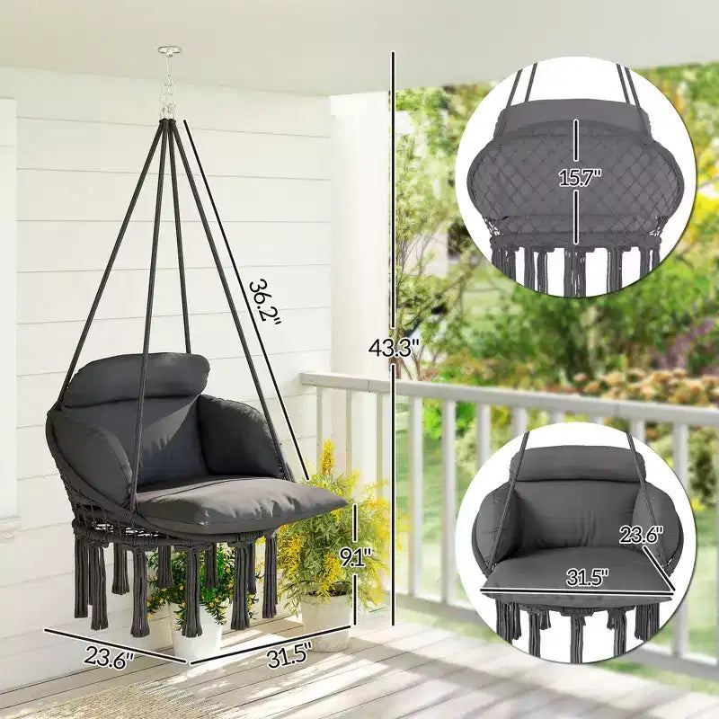 Fauteuil suspendu avec coussin et support en acier style bohème intérieur/extérieur