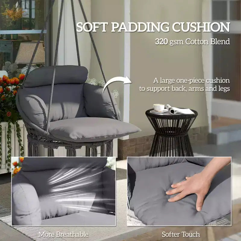 Fauteuil suspendu avec coussin et support en acier style bohème intérieur/extérieur