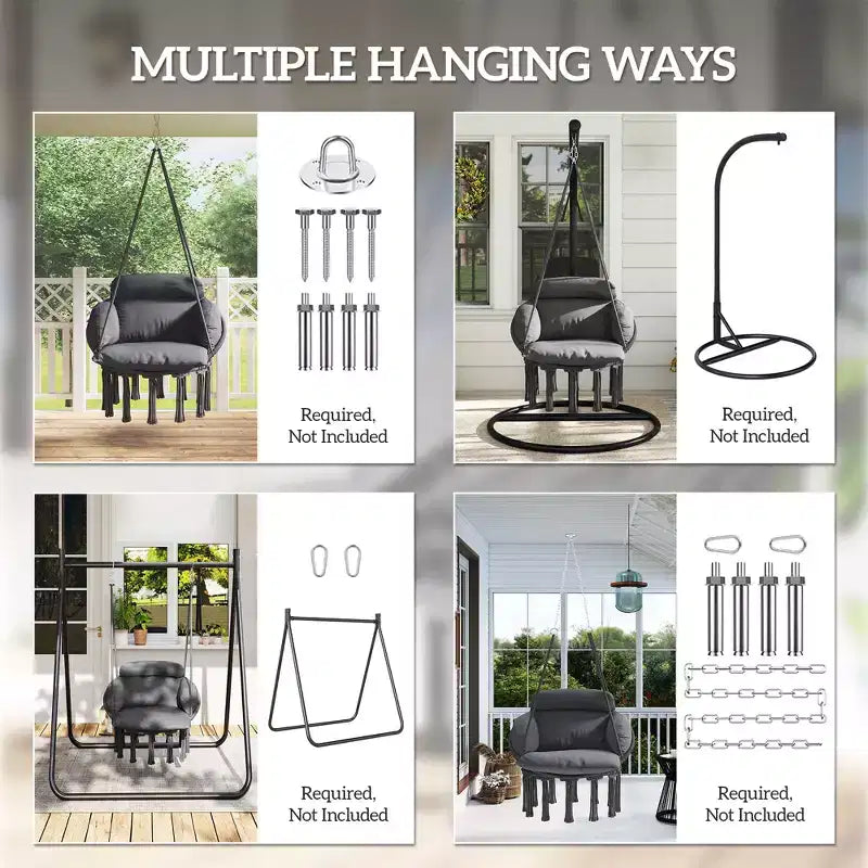 Fauteuil suspendu avec coussin et support en acier style bohème intérieur/extérieur