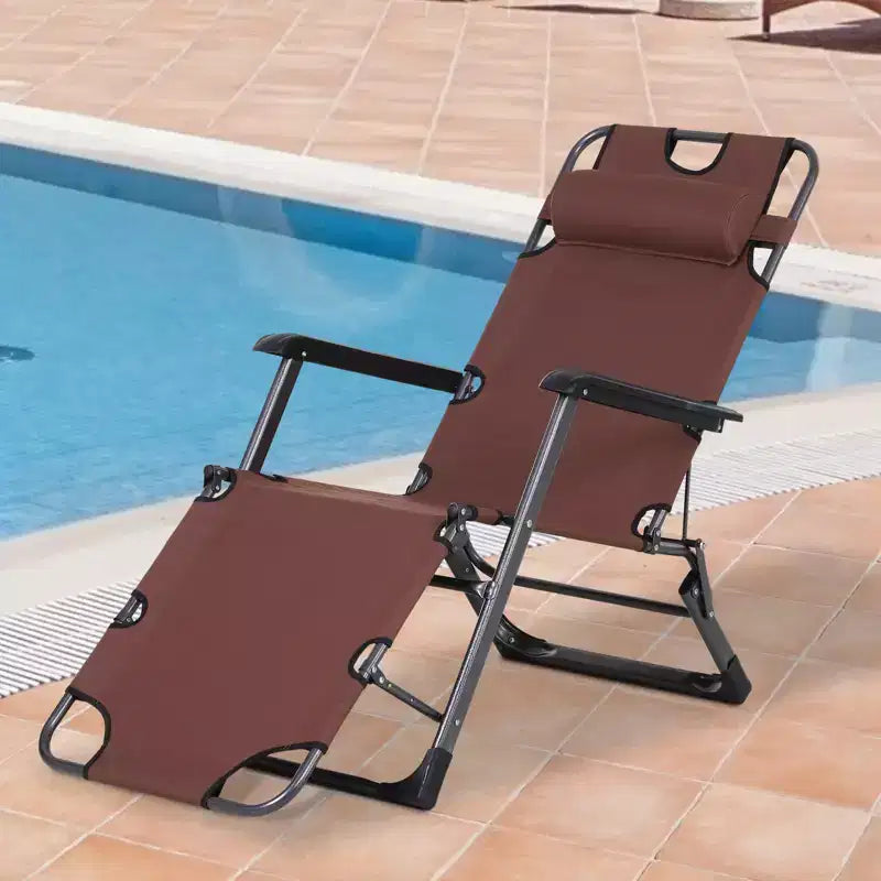 Chaise longue pliante d'extérieur, chaise longue 2 en 1 avec oreiller et pochette, chaise de piscine réglable pour la plage, le patio, la pelouse, la terrasse