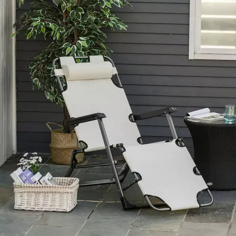 Chaise longue pliante d'extérieur, chaise longue 2 en 1 avec oreiller et pochette, chaise de piscine réglable pour la plage, le patio, la pelouse, la terrasse