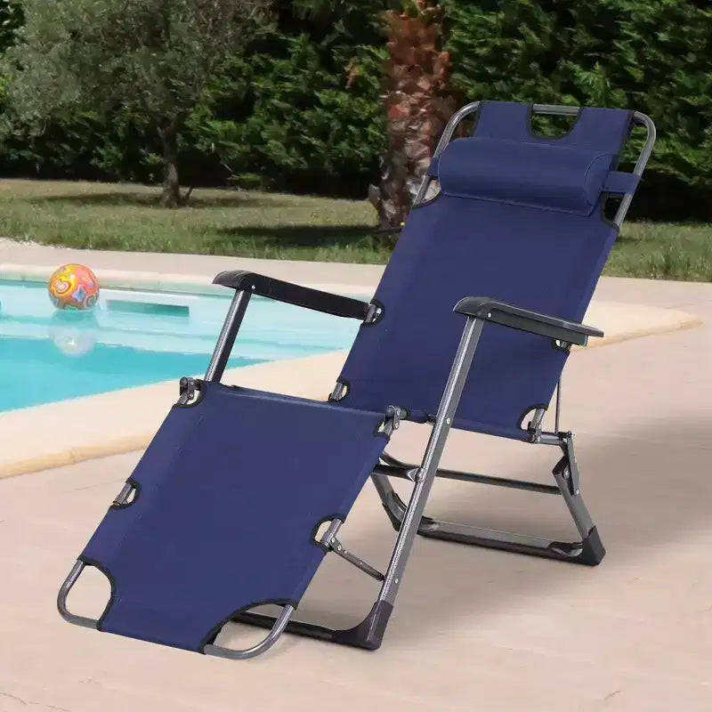 Chaise longue pliante d'extérieur, chaise longue 2 en 1 avec oreiller et pochette, chaise de piscine réglable pour la plage, le patio, la pelouse, la terrasse
