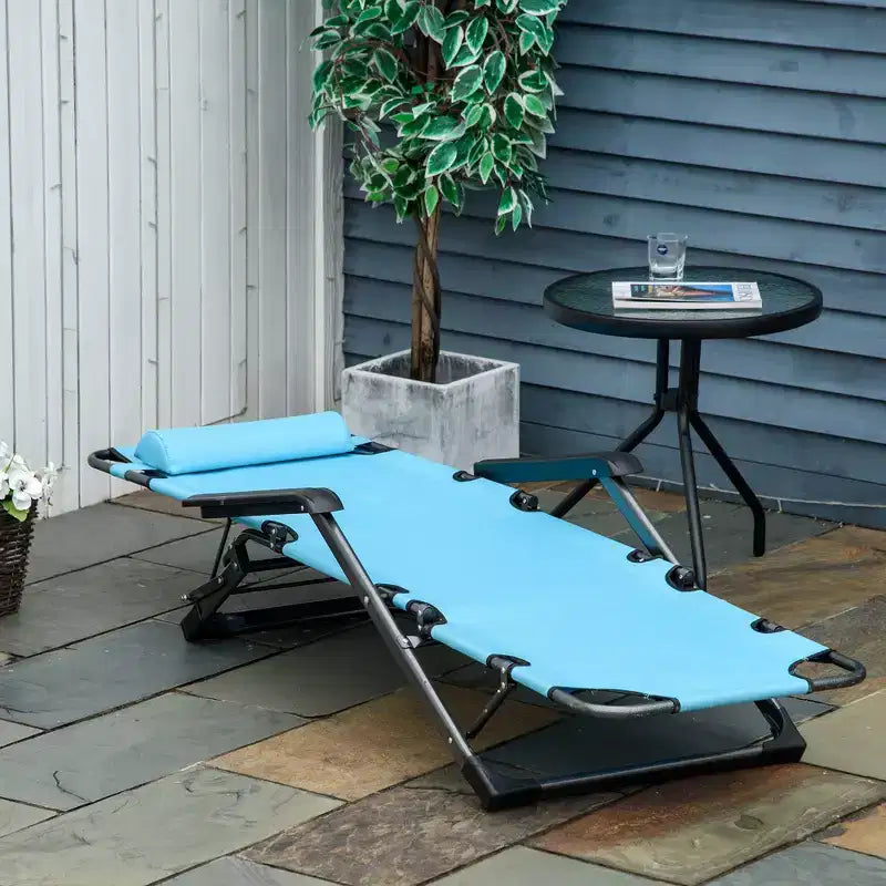 Chaise longue pliante d'extérieur, chaise longue 2 en 1 avec oreiller et pochette, chaise de piscine réglable pour la plage, le patio, la pelouse, la terrasse