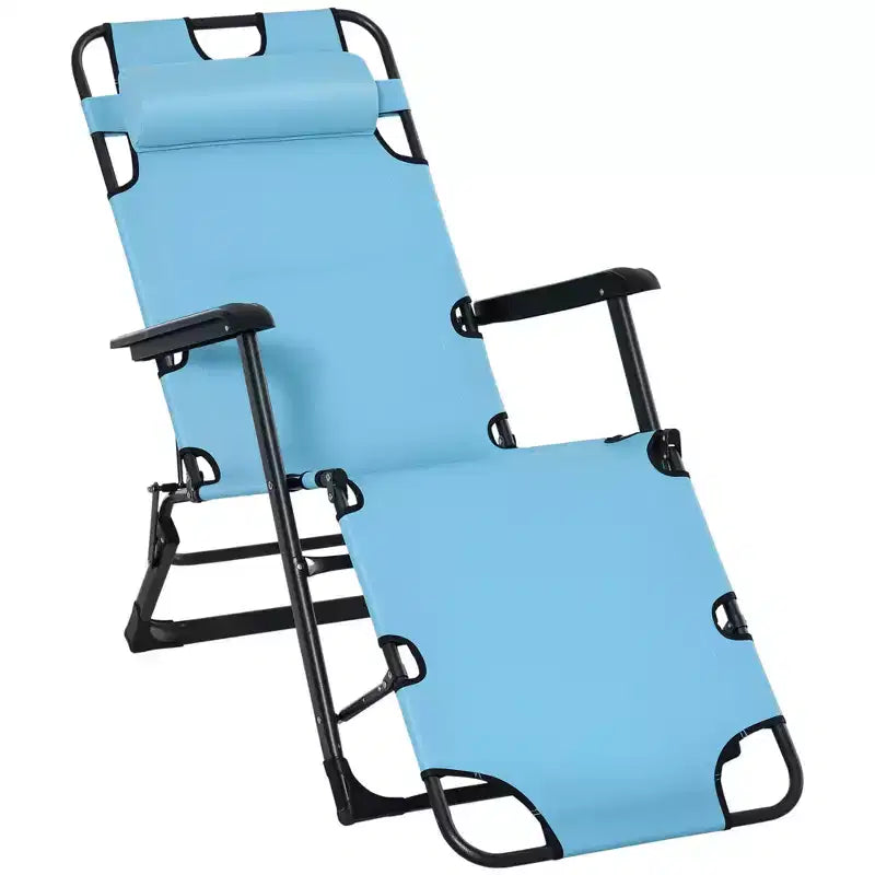 Folding Chaise Lounge Chair for Outside, 2-in-1 Tanning Chair with Pillow & Pocket, Adjustable Pool Chair for Beach, Patio, Lawn, Deck