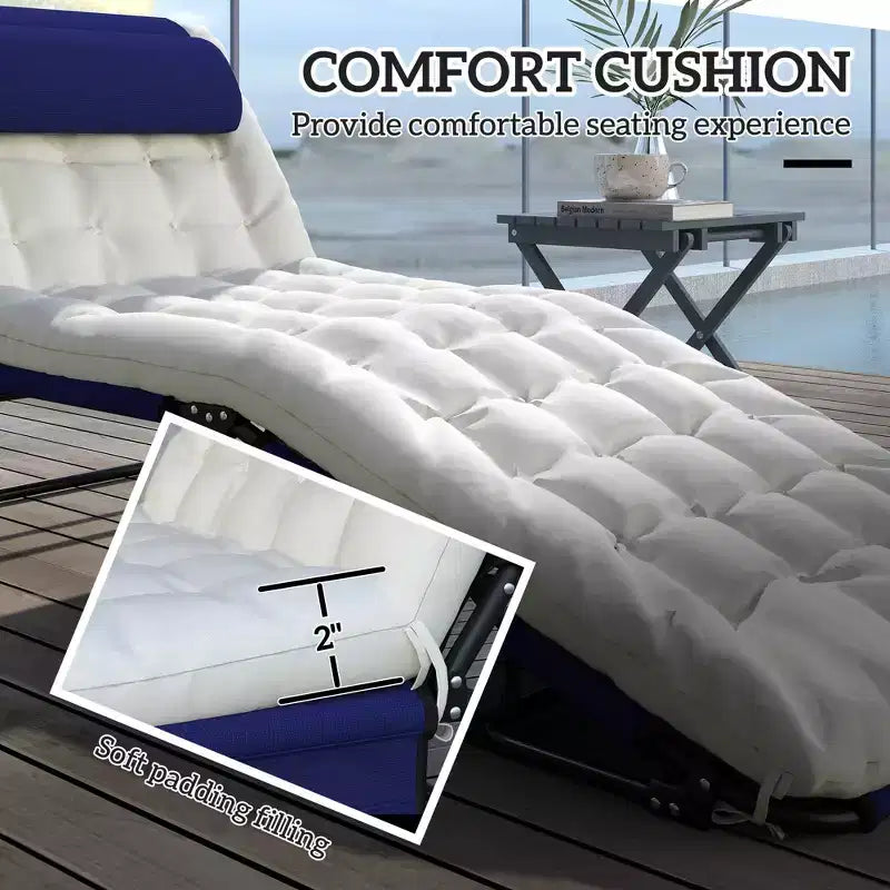 Chaise longue pliante de piscine avec dossier inclinable sur 4 niveaux, coussin, poche latérale, appuie-tête