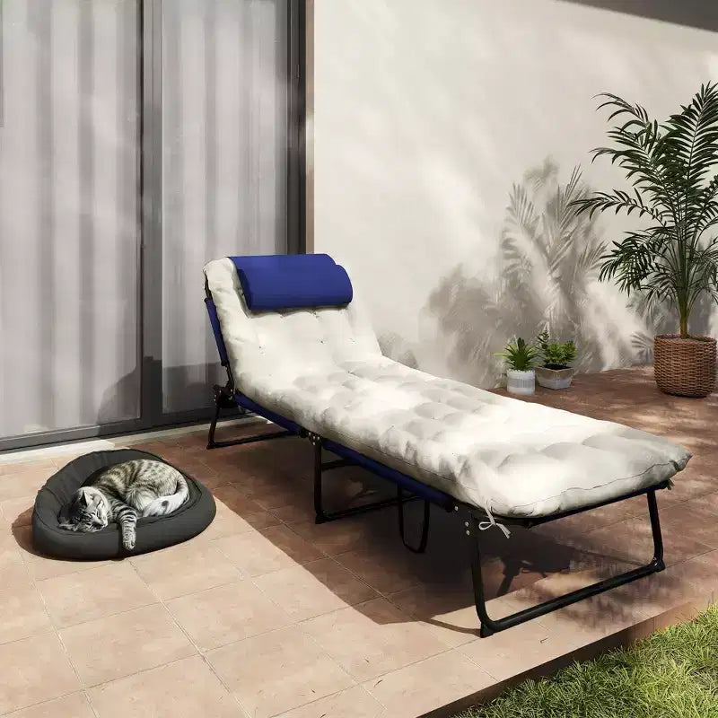 Chaise longue pliante de piscine avec dossier inclinable sur 4 niveaux, coussin, poche latérale, appuie-tête