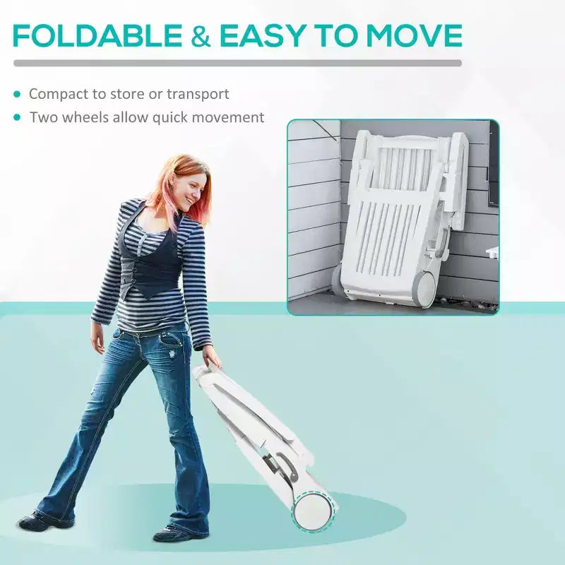 Chaise longue d'extérieur sur roulettes avec coffre de rangement, transat imperméable à montage rapide, conception pliable, dossier réglable sur 5 niveaux pour la piscine