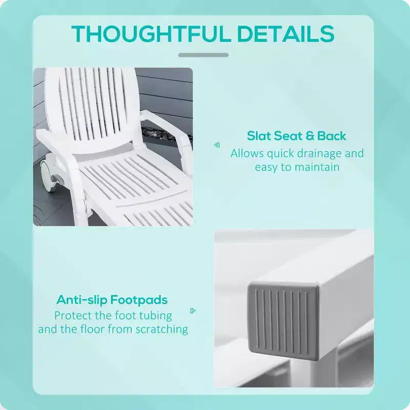 Chaise longue d'extérieur sur roulettes avec coffre de rangement, transat imperméable à montage rapide, conception pliable, dossier réglable sur 5 niveaux pour la piscine