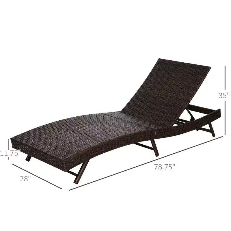 Chaise longue de patio, transat de piscine avec dossier réglable sur 5 positions et coussin, bain de soleil extérieur en rotin PE, 78,75 x 28 x 35