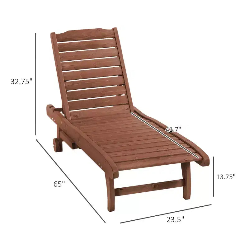 Chaise longue d'extérieur en bois avec dossier réglable sur 3 niveaux, table intégrée et roulettes