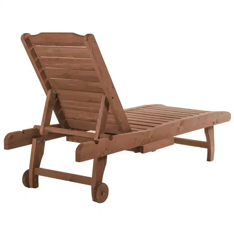 Chaise longue d'extérieur en bois avec dossier réglable sur 3 niveaux, table intégrée et roulettes
