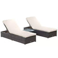 Chaise Lounge Chair Set of 2 with 5 Angle Backrest, Outdoor Coffee Table, Water Repellent Cushions, PE Rattan Wicker Poolside Chairs