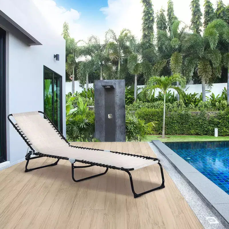 Chaise longue pliable, dossier inclinable 3 positions, conception portable et maille respirante pour piscine, camping