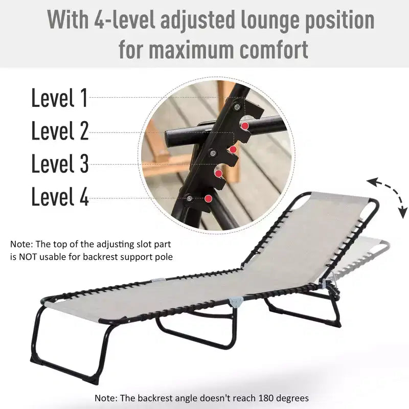 Chaise longue pliable, dossier inclinable 3 positions, conception portable et maille respirante pour piscine, camping