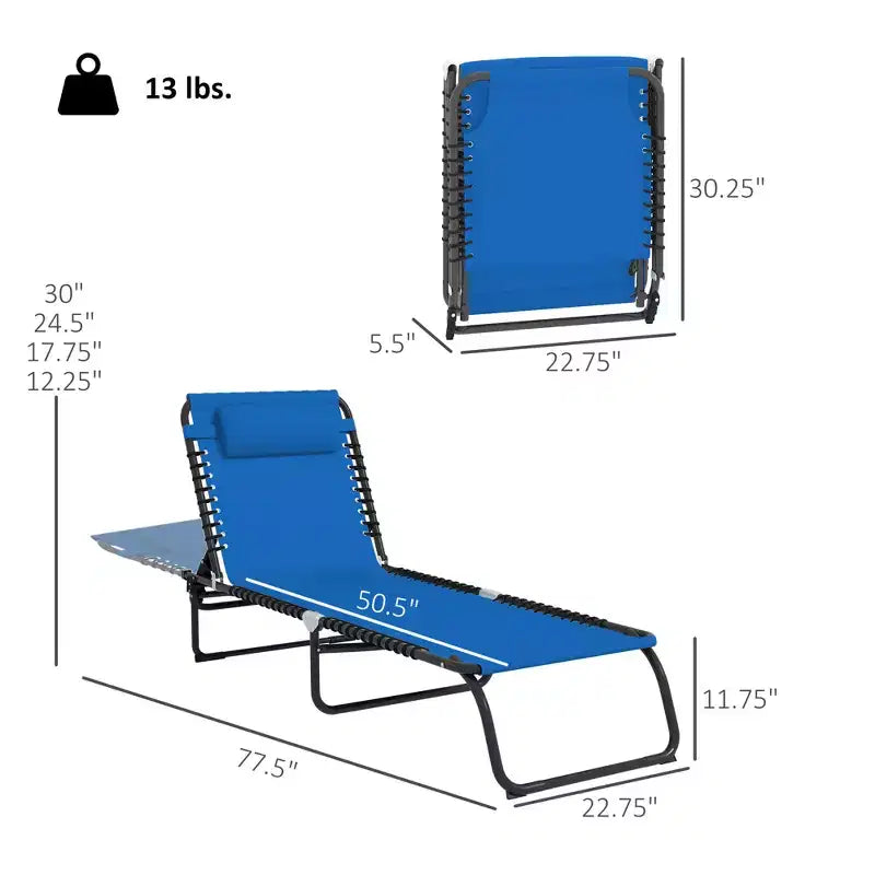 Chaise longue pliable, dossier inclinable 3 positions, conception portable et maille respirante pour piscine, camping