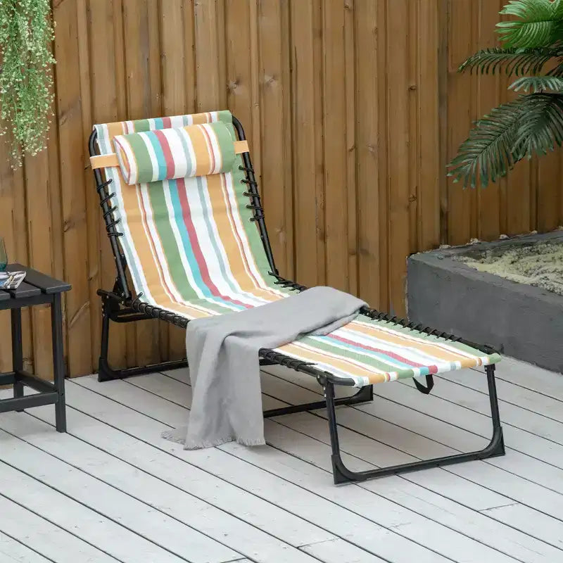 Chaise longue pliable, dossier inclinable 3 positions, conception portable et maille respirante pour piscine, camping