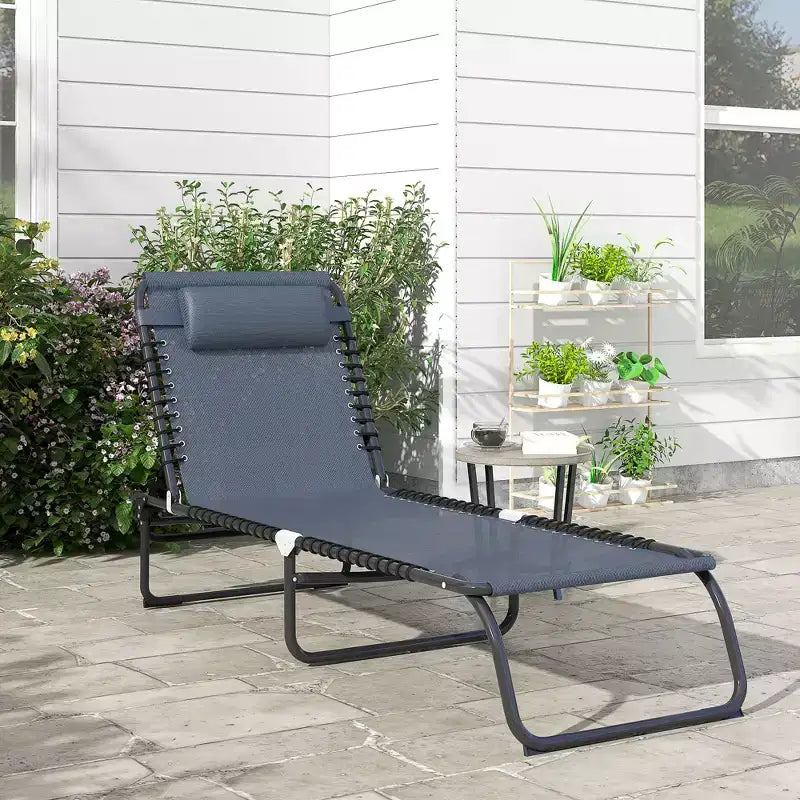 Chaise longue pliable, dossier inclinable 3 positions, conception portable et maille respirante pour piscine, camping
