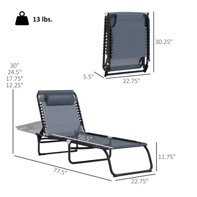 Chaise longue pliable, dossier inclinable 3 positions, conception portable et maille respirante pour piscine, camping