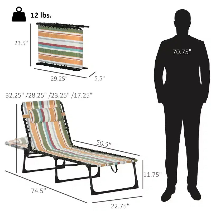 Chaise longue pliable, dossier inclinable 3 positions, conception portable et maille respirante pour piscine, camping