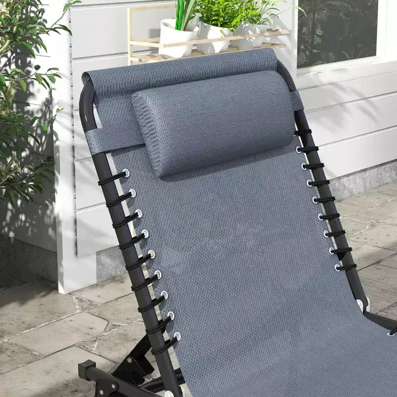 Chaise longue pliable, dossier inclinable 3 positions, conception portable et maille respirante pour piscine, camping