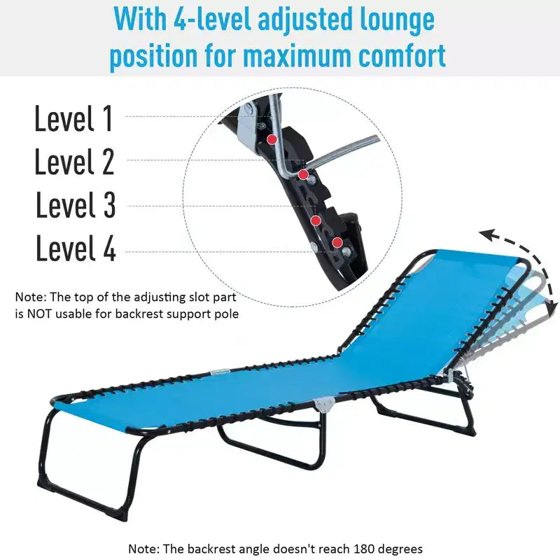 Chaise longue pliable, dossier inclinable 3 positions, conception portable et maille respirante pour piscine, camping
