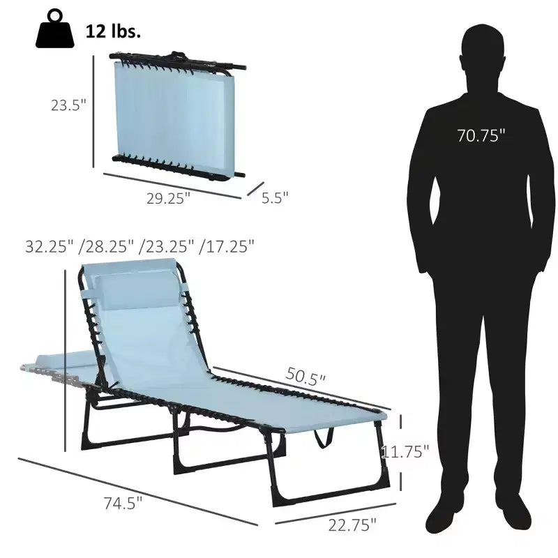 Chaise longue pliable, dossier inclinable 3 positions, conception portable et maille respirante pour piscine, camping
