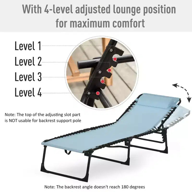 Chaise longue pliable, dossier inclinable 3 positions, conception portable et maille respirante pour piscine, camping
