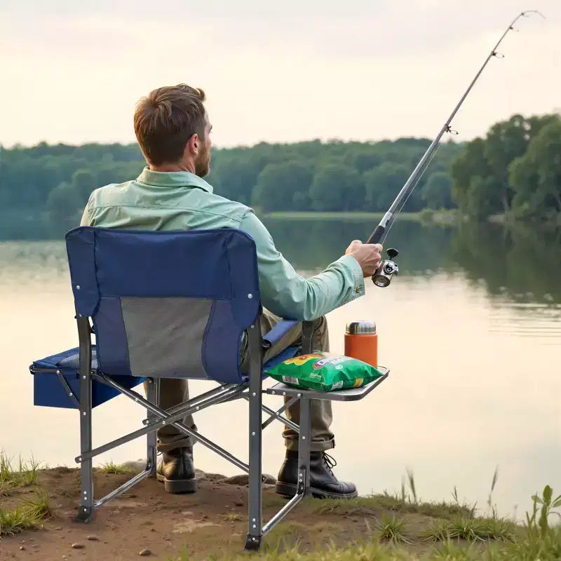 Chaise de camping pliante extra-large SUGIFT avec sac isotherme, table d'appoint et siège rembourré, capacité de 180 kg
